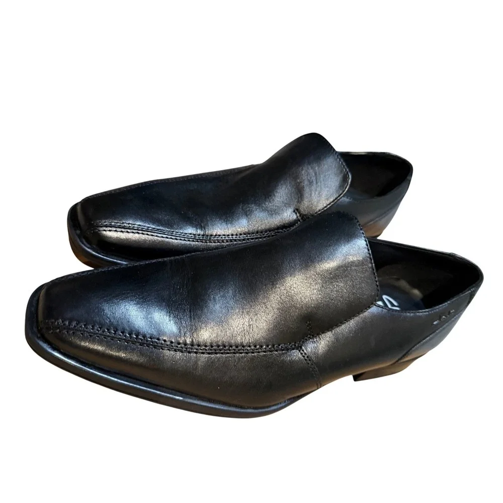 Clarks Collection Mens Black Leather Slip On Square Toe Dress Shoes 7.5M